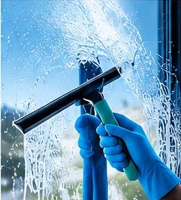 Professionelle Reinigung einer Glasscheibe